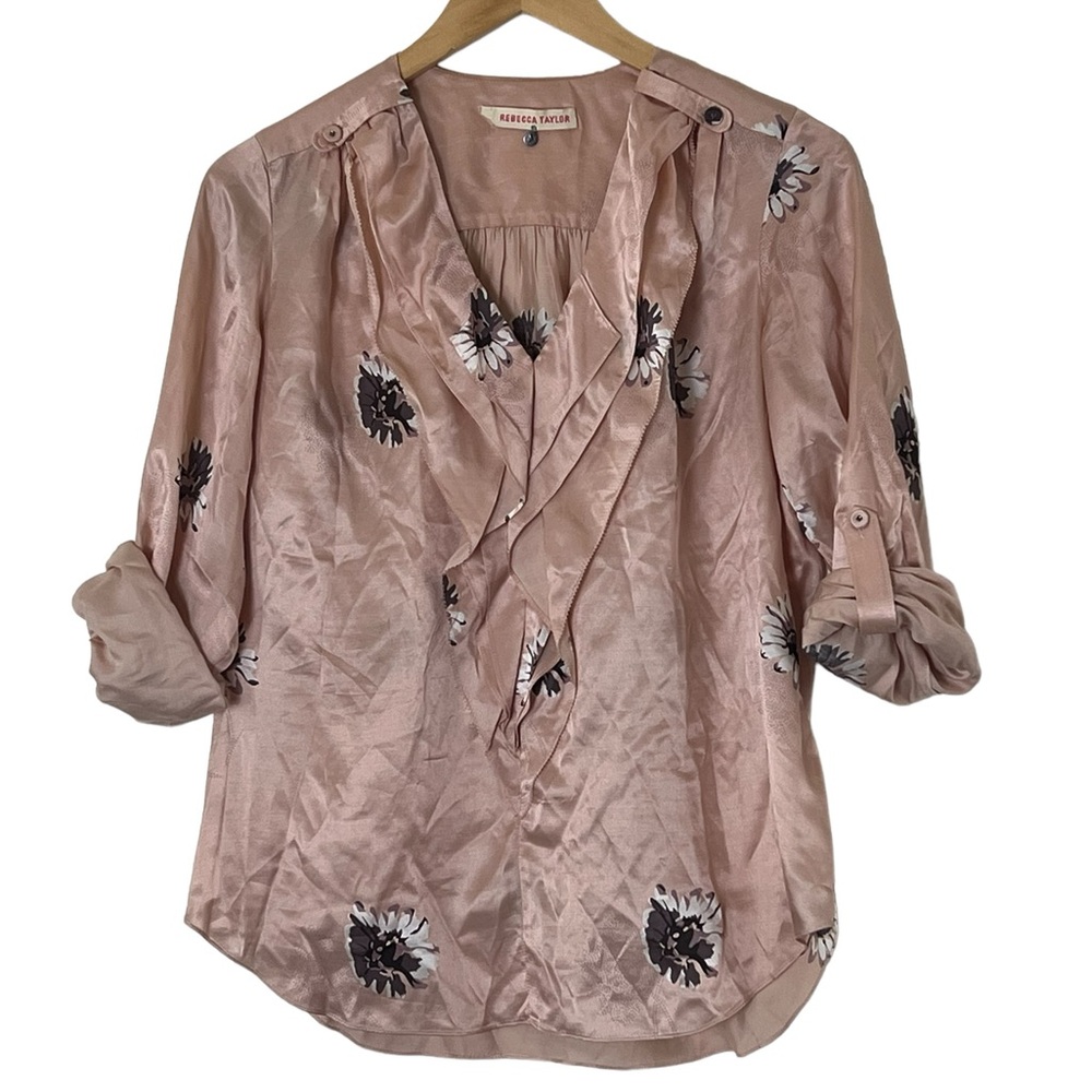Rebecca Taylor | Silk blend floral pink cuffed sleeves blouse size 4